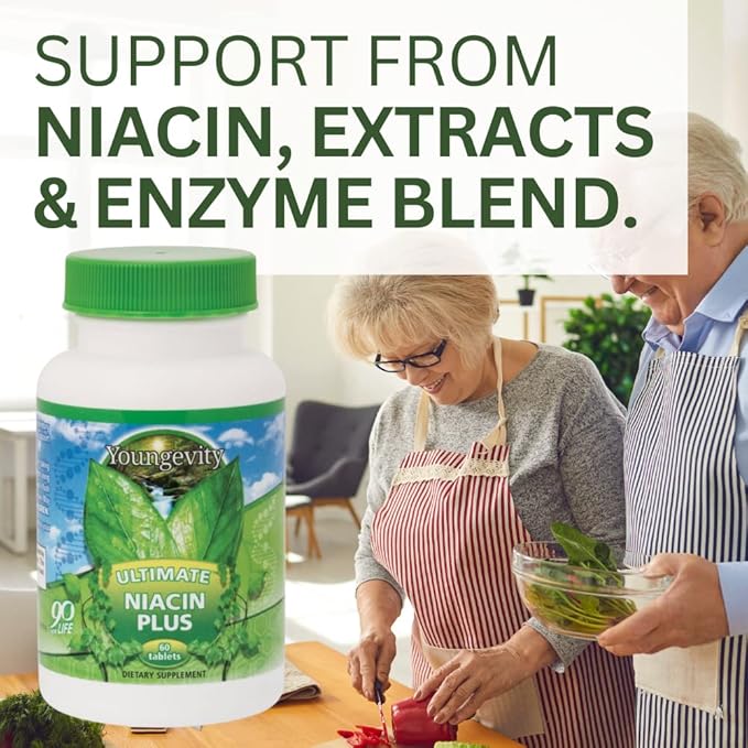 Youngevity Ultimate Niacin Plus™ - 500 mg with Proprietary Blend of Arjuna Bark Hawthorn Berry &amp Nattokinase - 60 Tablets (Pack of 1)