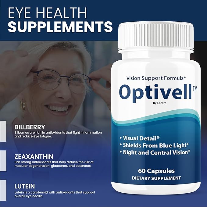 (2 Pack) Optivell Eye Capsules Optivel Pills Vitamins Eye Care Wellness Supplement Healthy Eyesight Retina Sharper Vision Support Formula Clear Eyes Ocular Comfort Health Visual Balance (120 ct)