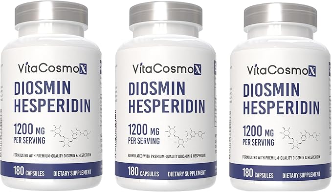 Diosmin Hesperidin 1200 mg Complex 180 Capsules Citrus Bioflavonoids Rich Fruit Extract 100% Vegetarian Non-GMO &amp Gluten Free Diosmin Supplement with Max Strength - 3 Packs