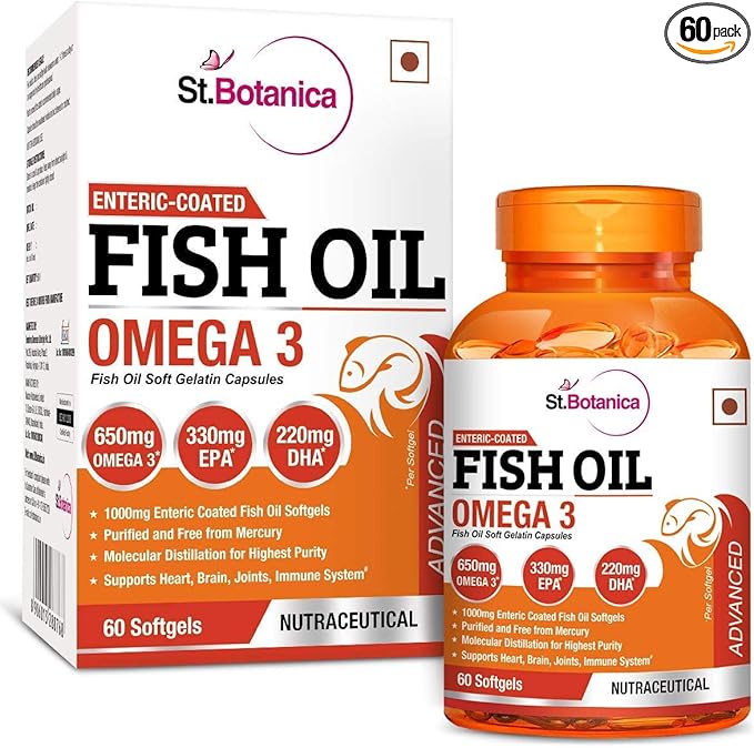 St.Botanica Fish Oil 1000 mg (Double Strength) with 600 mg Omega 3 (330mg EPA 220mg DHA) - 60 Softgels