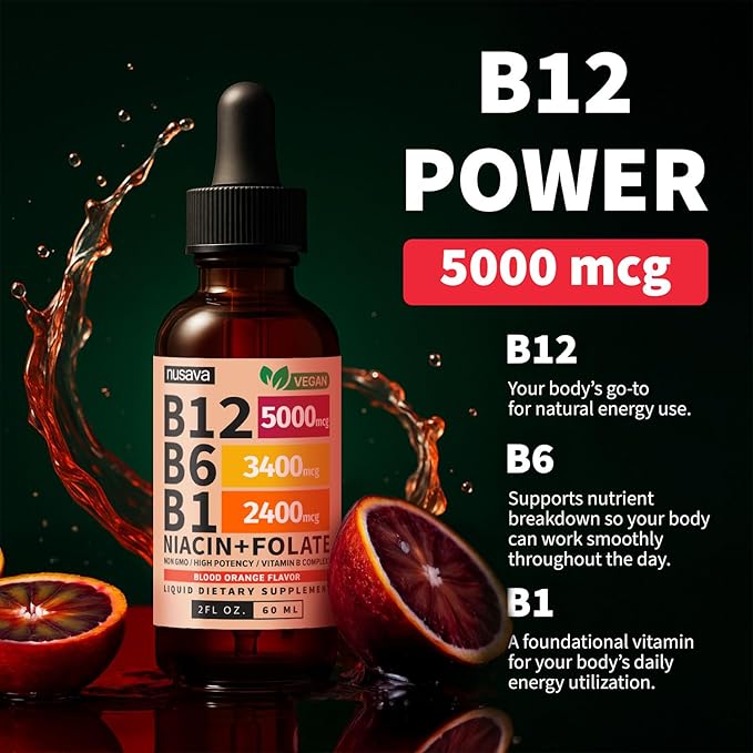 (2 Pack) Vitamin B12 and B6 Liquid Drops B12 Sublingual Vitamin B Complex - B 12 Vitamin 5000mcg - B12 Methylcobalamin for Energy Brain Heart Support with 27200 mcg Crimson Orange 80 Servings