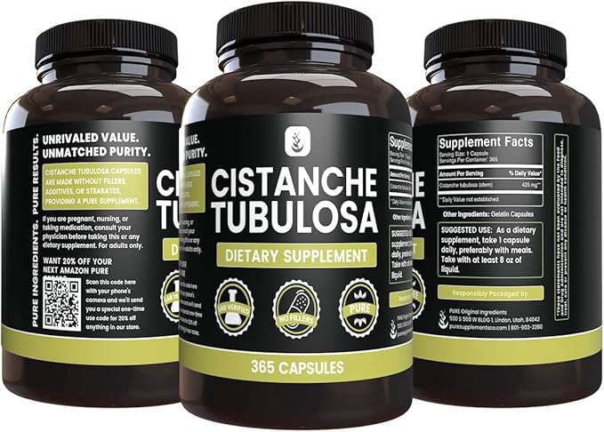 Pure Original Ingredients Cistanche Tubulosa (365 Capsules) No Magnesium Or Rice Fillers Always Pure Lab Verified