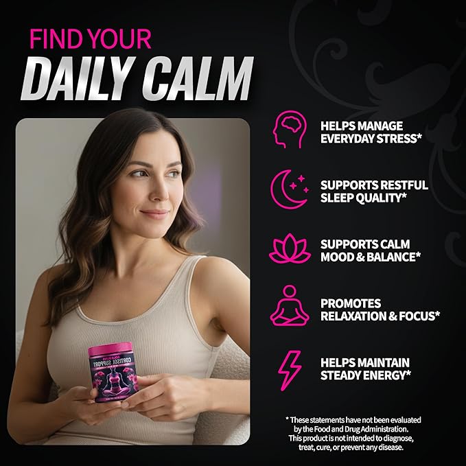 Cortisol Support for Women - Stress &amp Mood Balance Supplement with Sensoril® Ashwagandha Magnolia Bark L-Theanine &amp Phosphatidylserine - Supports Calm Focus &amp Sleep Quality (60 Vegan Ca