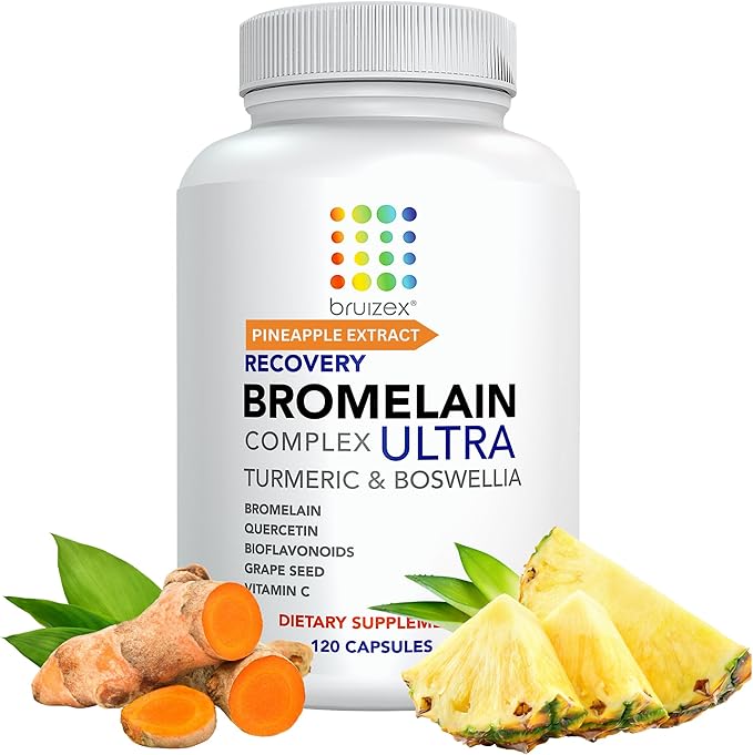 Bruizex Ultra Bromelain and Quercetin Bruising Relief Supplement 120 Capsules | Bruised Skin Trauma Recovery and Swelling Surgery Supplements | Contains Bromelain Quercetin Turmeric and Boswellia
