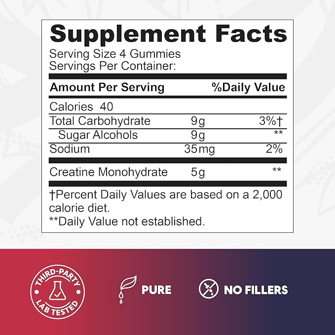 Creatine Monohydrate Gummies 5g – Sugar Free Vegan Halal Non-GMO – Muscle Strength Recovery &amp Brain Health – for Women &amp Men – 120 Count 30 Servings