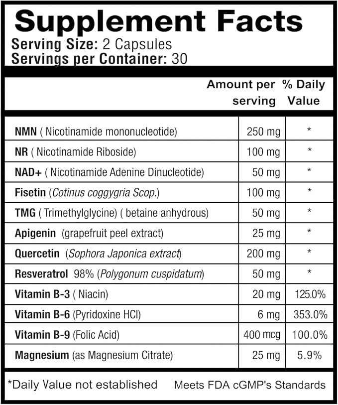 1LifeScience Cardiovascular Support Supplement – NMN Resveratrol Quercetin Fisetin &amp Apigenin – NAD+ Support Formula – cGMP Made in USA – 60 Veg Caps