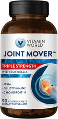 Vitamin World Triple Strength Joint Mover Glucosamine Chondroitin with MSM Joint Support Supplement Collagen &amp Boswellia Serrata Extract Support Joint Strength Comfort &amp Flexibility 90 Ca