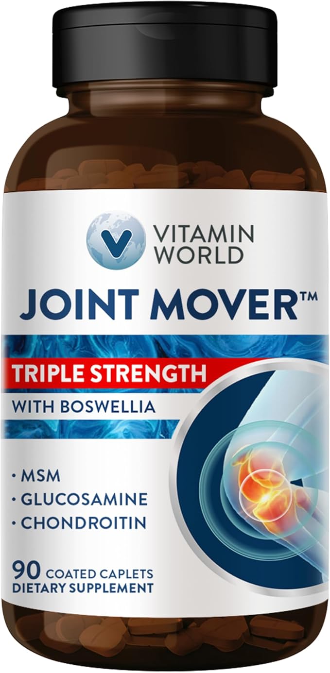 Vitamin World Triple Strength Joint Mover Glucosamine Chondroitin with MSM Joint Support Supplement Collagen &amp Boswellia Serrata Extract Support Joint Strength Comfort &amp Flexibility 90 Ca