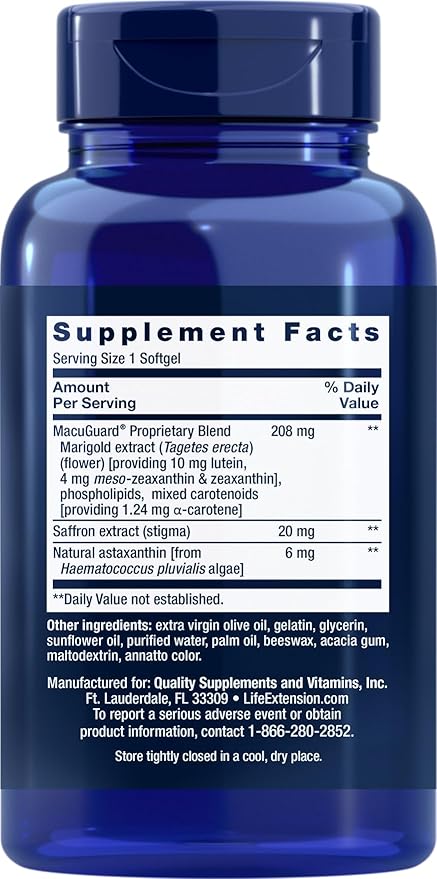 Life Extension MacuGuard 90 softgels (Pack of 2) with Saffron &amp Astaxanthin