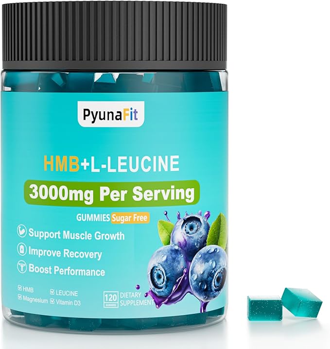 HMB Leucine Supplement Gummies L-Leucine HMB with Vitamin D3 Magnesium Chewables for Men &amp Women Amino Acid Vegan Sugar Free 120 Count