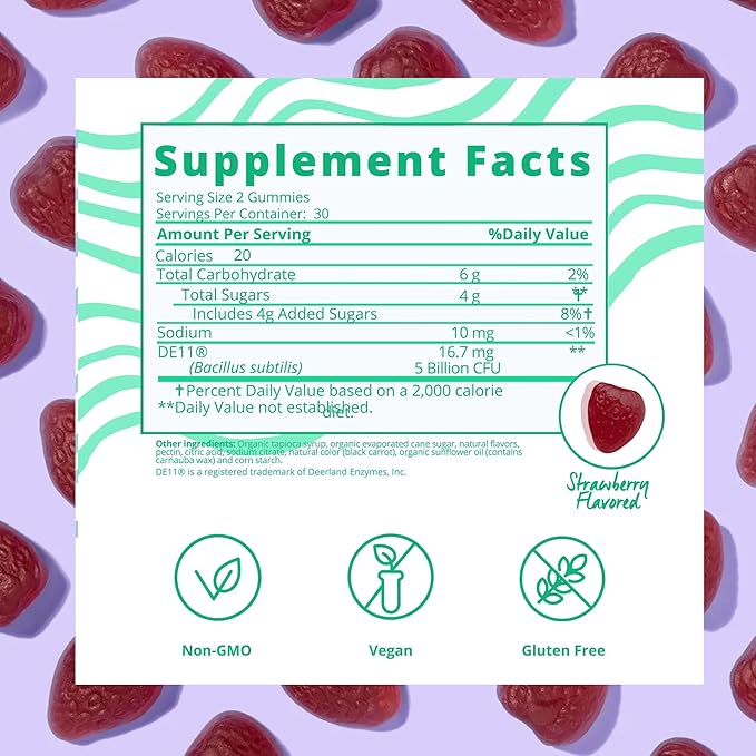 Baby Blues Probiotic Gummies for Women – Organic Strawberry Flavor – Gut Immune Skin &amp Vaginal Health – 5 Billion CFU DE111® – Vegan Daily Supplement for Moms – Pre/Postnatal Support