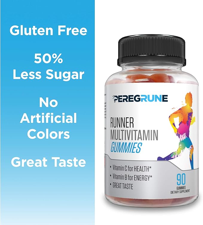 Runner Multivitamin Gummies - Daily Vitamin for Running with Vitamins A C D E and B Complex – 50% Less Sugar – Antioxidants Recovery Endurance and Energy Gummy – Running Supplement