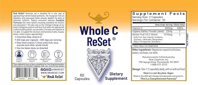 RnA ReSet Whole C Reset – Vita-C Fruit Blend with Bioflavonoids &amp Polyphenols Organic Vitamin C Complex Immune Support (60 Capsules)