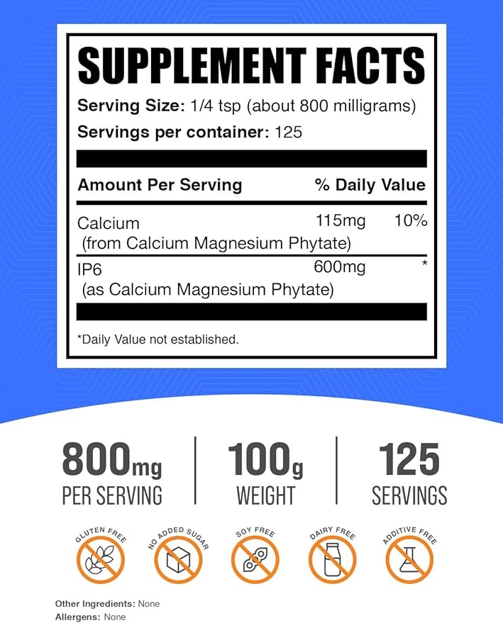 BulkSupplements.com IP6 Powder - Inositol Hexaphosphate IP6 Supplement - Inositol Supplement for Immune Support Gluten Free 800mg per Serving 100g (3.5 oz) (Pack of 1)