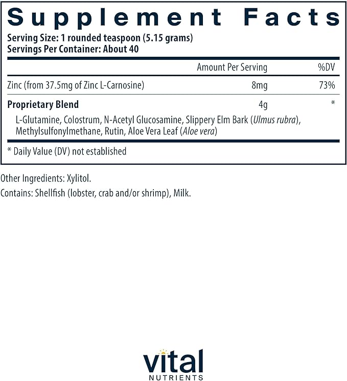 Vital Nutrients GI Repair Powder - Leaky Gut Powder with L Glutamine and Zinc - Digestive Enzyme Supplement to Support Gut Health and Digestion - Gluten Free - 40 Servings