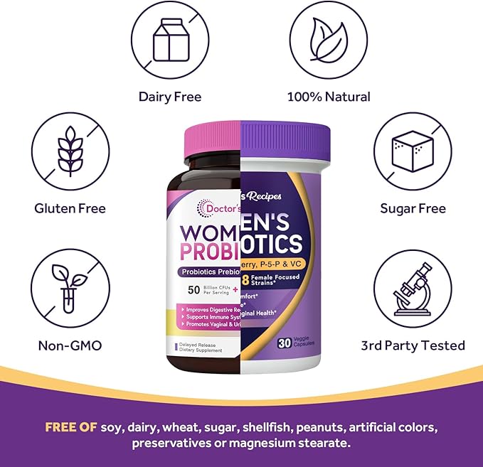 Doctor's Recipes Women’s Care Bundle 100 Billion CFU Probiotics Vitamin B6 P5P Digestion Vaginal Urinary &amp Immune Shelf Stable Bundle &amp Save