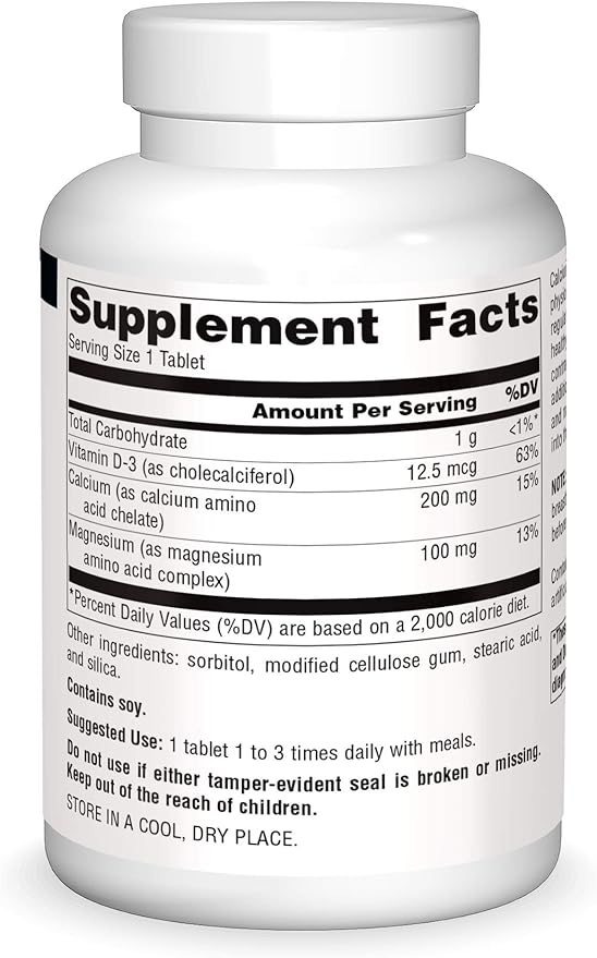 Source Naturals Calcium &amp Magnesium Amino Acid Complex with Vitamin D-3 300 MG - 250 Tablets