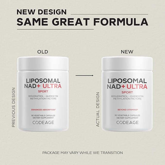 Codeage Liposomal NAD+ with Resveratrol &amp Vitamin B - NAD Plus Ultra for Energy &amp Healthy Aging Support - NAD Vitamin Supplement with Quercetin Betaine Riboflavin - Bioavailable - 90 Capsule