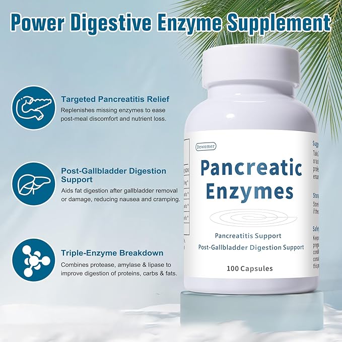 Lunza Pancreatin Enzyme Supplement – 1000mg Full Strength Digestive Support for Pancreatitis Gallbladder Surgery Recovery – Protease Amylase Lipase Formula – 100 Capsules