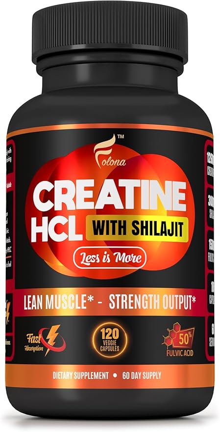 Creatine HCL with Shilajit - Workout Supplement for Men &amp Women Muscle Builder Endurance Strength Superior to Monohydrate: Instantized for Max Absorption No Load No Bloat - 120 Vegan Caps
