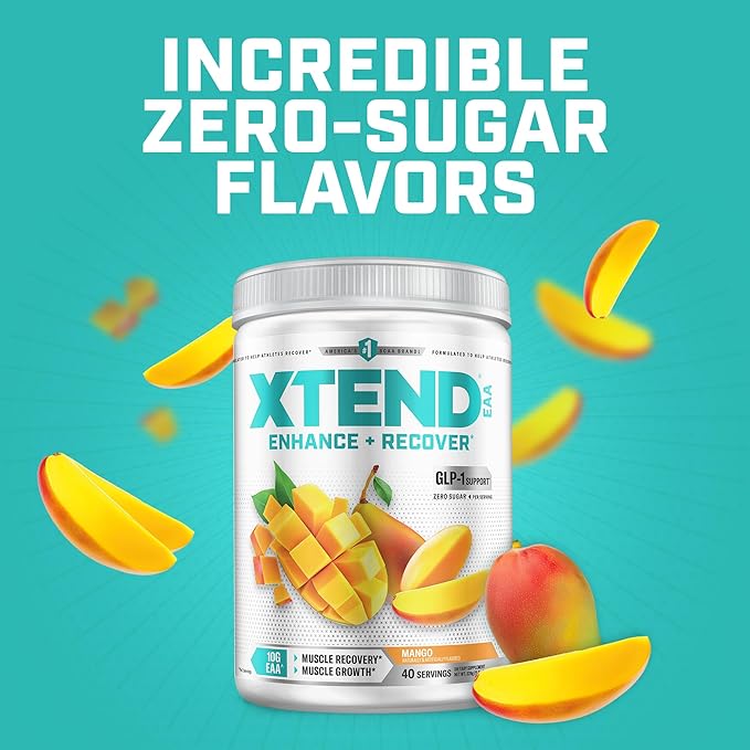 Xtend Scivation EAA + BCAA Powder | Muscle Recovery &amp Lean Muscle Growth | 9 Essential Amino Acids for Intra Workout or Post Workout Recovery | 10g EAAs Per 2 Servings | Mango 40 Servings