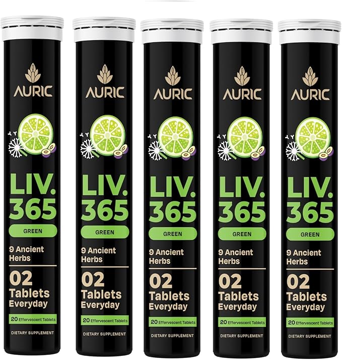 Auric Liv365 Liver Detox Supplement 100 Tablets | Lemon Flavour Advanced Herbal Formula for Liver Health Detox &amp Cleansing