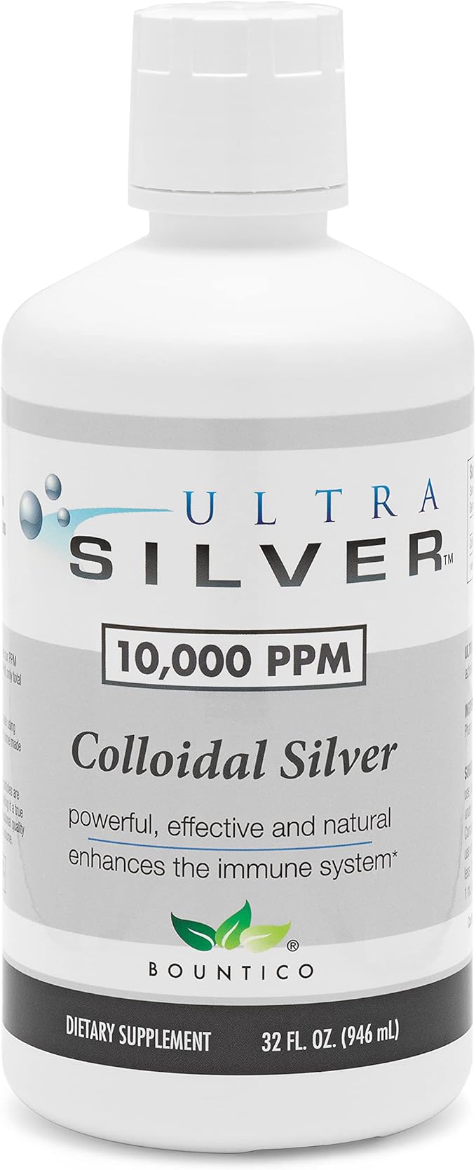 Ultra Silver® Colloidal Silver | 10000 PPM 32 Oz (946mL) | Mineral Supplement | True Colloidal Silver - 4 oz Dropper Bottle (Empty) Included for Dispensing!