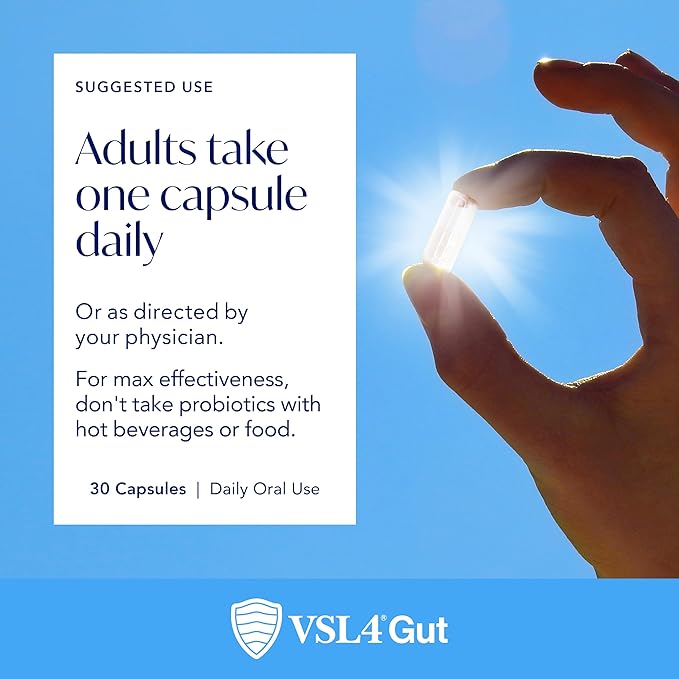 VSL4® Gut Daily Probiotics for Gut Health - 30B CFUs Multi-Strain Digestive Support for Women &amp Men Promotes Gut Balance &amp Regularity Potent Shelf-Stable Probiotic Supplement 30 Capsules