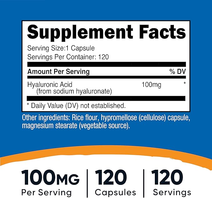 Nutricost Hyaluronic Acid Capsules 100mg120 Vegetarian Capsules - Gluten Free Non-GMO (Pack of 2)