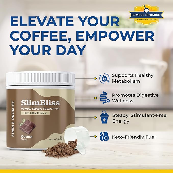 Simple Promise SlimBliss - Sugar Free Coffee Creamer with MCT Oil Powder - Supports Metabolism Energy and Digestion - MCT Powder for Coffee Keto Coffee Creamer Healthy Mocha Creamer - 30 Servings