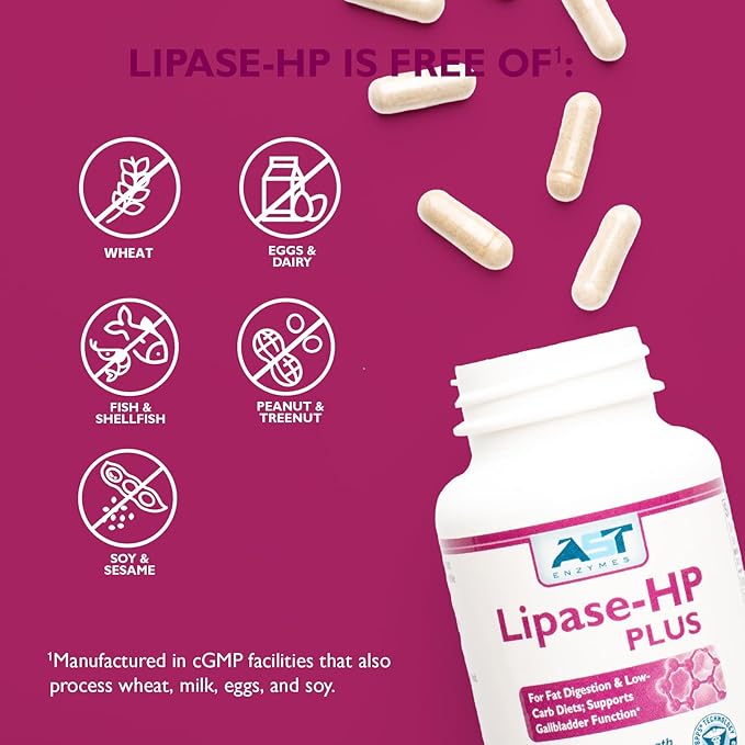 AST Enzymes Lipase-HP Plus – 90 Vegetarian Capsules - Digestive Enzymes for Fatty Foods – Keto Diet Digestive Enzyme Formula