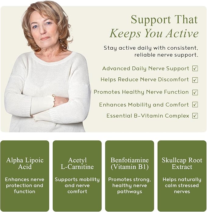 Neuropathy - Natural Blend for Optimal Nerve Pain Relief &amp Wellness Alpha Lipoic Acid L-Carnitine Vitamins B6 &amp B12 Skullcap Root Acetyl L-Carnitine Neuropathy Supplements 30 Capsules (Pa