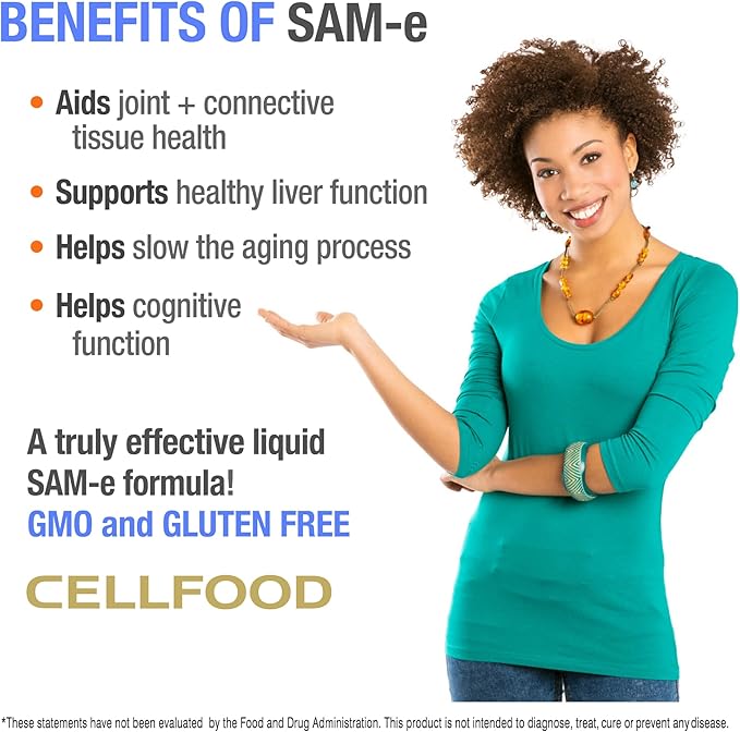 Cellfood SAM-e Liquid Formula+ 1 fl oz - Joint Support &amp Liver Health - Liquid for Easier Absorption &amp Better Bioavailability - Gluten Free Non-GMO - 30-Day Supply