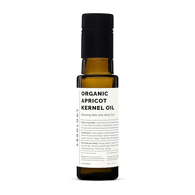 100% Organic Apricot Kernel Oil 100ml - Cold-Pressed - Premium Quality - Skin Health and Gut Health - Straight from Farm in Italy - Non-GMO - No Additives or Preservatives - Recyclable Glass Bottle