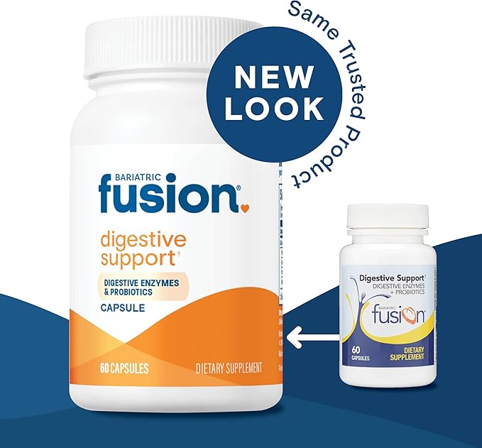 Bariatric Fusion Digestive Support: Digestive Enzymes with Probiotics | Vegan Supplement | Probiotics for Digestive Health and Gut Health Support | Gluten Dairy &amp GMO Free | 60 Capsules