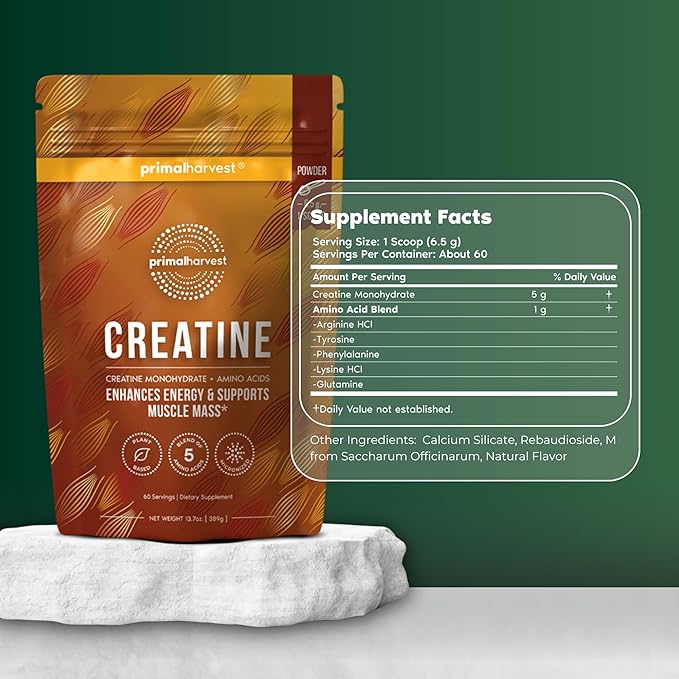 Primal Harvest Creatine Powder + Total Cleanse Support Supplement Bundle | 2-Pack | Daily Strength &amp Routine Reset Support | 30 Servings Each