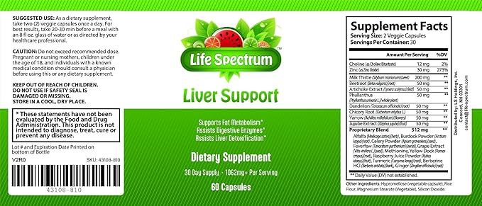Life Spectrum - Liver Support Vitamins - Supports Fat Metabolism Assists Digestive Enzymes Assists Liver Detoxification