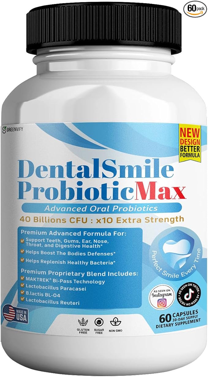DentalSmile ProbioticMax Advanced Oral Probiotic Supplement 40 Billion CFU 60 Capsules Gluten Free (1)