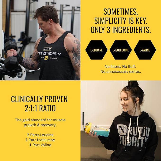 Nutrithority - BCAA Powder Post Workout Recovery Powder with BCAAs Amino Acids L-Isoleucine L-Leucine and L-Valine Improve Muscle Recovery and Hydration Sugar Free (Hawaiian Tango) (30 Servings)