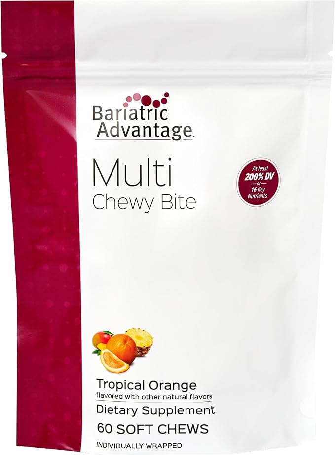 Bariatric Advantage Multi Chewy Bite - Soft Chew Multivitamin for Bariatric Surgery Patients - Chewable Multivitamin with Folic Acid Vitamin D3 &amp More - Tropical Orange Flavor - 60 Count