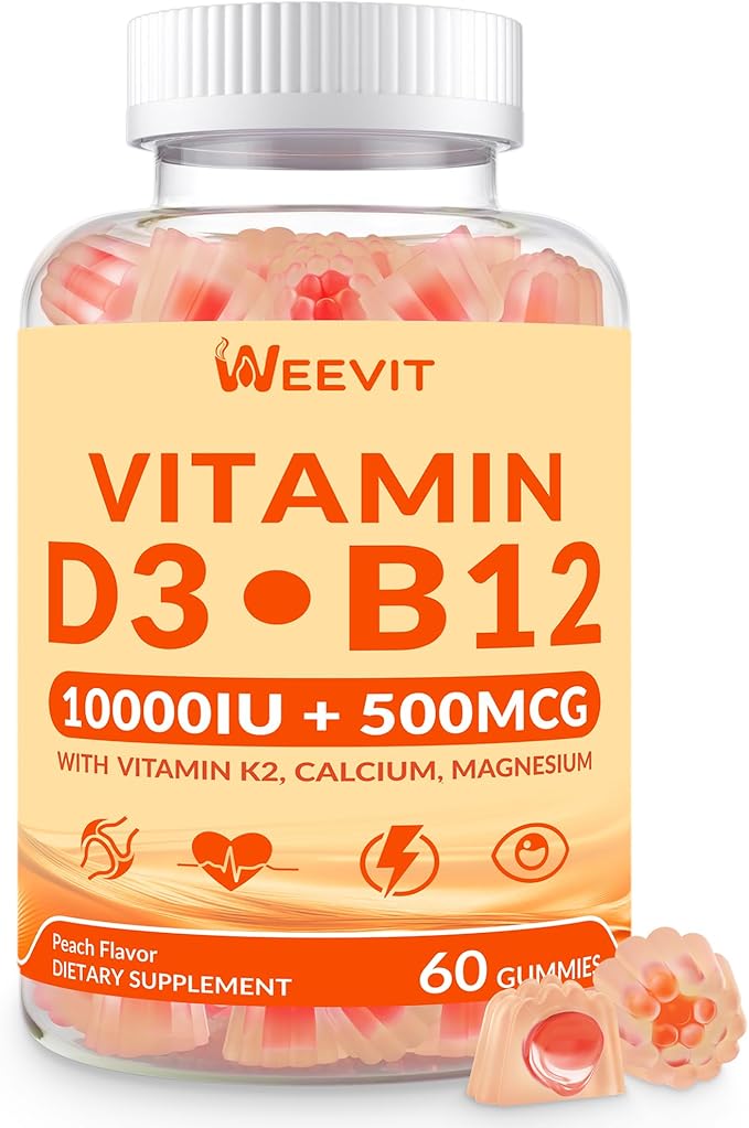 WEEVIT Vitamin D3 B12 Gummies Vitamin D and B12 Gummy Suppment with Vitamin A C K Calcium Magnesium Zinc for Women &amp Men