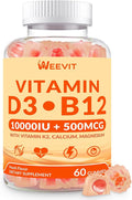 WEEVIT Vitamin D3 B12 Gummies Vitamin D and B12 Gummy Suppment with Vitamin A C K Calcium Magnesium Zinc for Women &amp Men