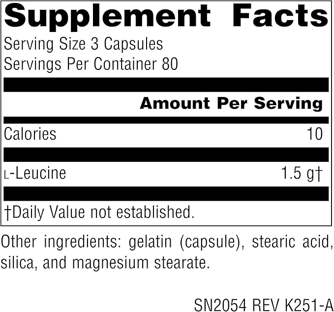 Source Naturals L-Leucine Free Form Essential Amino Acid Supplement for Energy Support* - 500 mg -240 Capsules