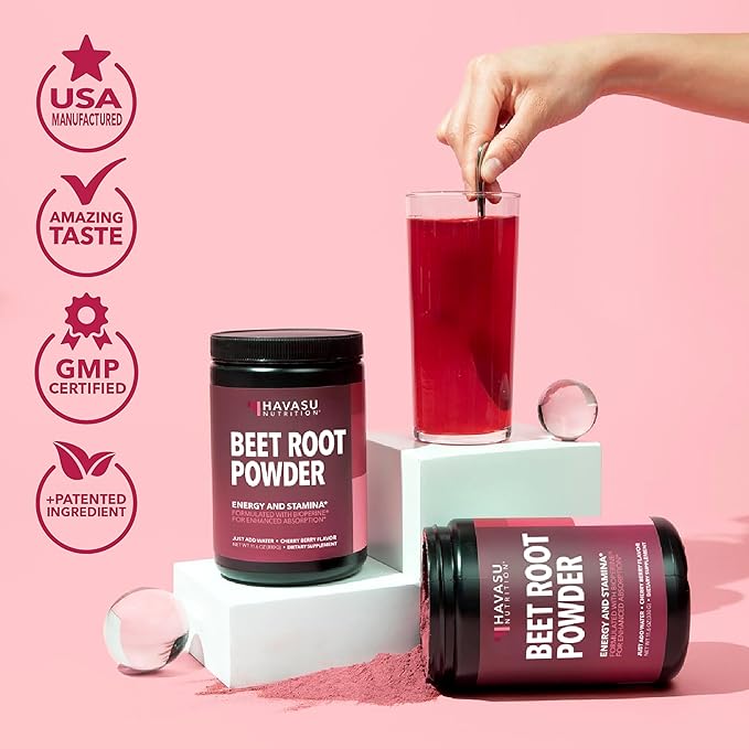 Organic Beet Root Powder with Vitamin B12 &amp Coryceps - Nitric Oxide Supplement - Beetroot Powder for Energy &amp Post Workout Recovery - Mix with Water or Smoothies Cherry Berry Flavor - 30 Serv
