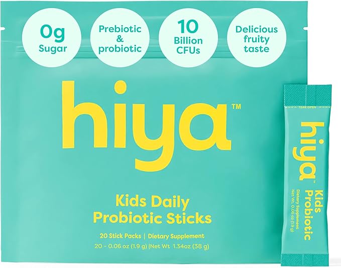 Hiya Kids Probiotic – 10 Billion CFU with Clinically-Studied Strains for Ages 2+ Supports Gut Health &amp Immune 0g Sugar – 20 Stick Packs for Toddlers &amp Kids