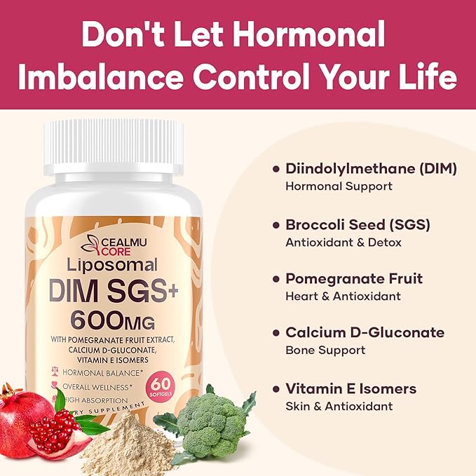Liposomal DIM SGS Supplement - Estrogen Supplements for Women &amp Men Contains Sulforaphane Glucosinolate Vitamin E Pomegranate Fruit - Support Detox and Antioxidant (2 Pack)