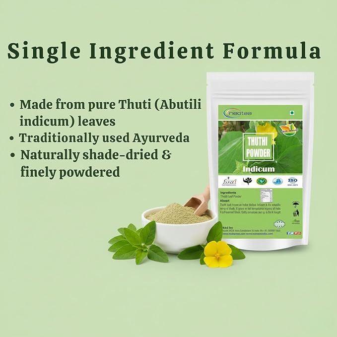 neotea Abutilon Indicum Powder | Indian Abutilon | Indian Mallow | Thuthi Ilai | Atibala Powder - 300 GM (10.58 OZ) | 100% Organic Herbal Supplement for Health &amp Wellness