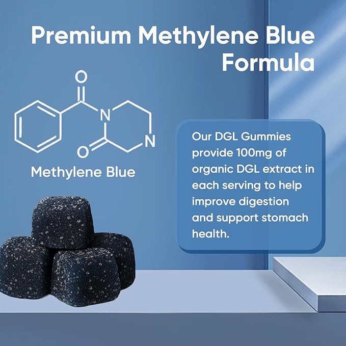 Methylene Blue Gummies 5mg of Methylene Blue Per Gummy for Sustained Energy Mental Clarity Lifted Mood Sharper Focus 99.9% Pure 30 Gummies Per Bag (2)