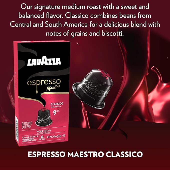 Lavazza Espresso Maestro Classico Aluminum Capsules Compatible with Nespresso* Original Machines Medium Espresso Roast 100% Arabica (60 Capsules)