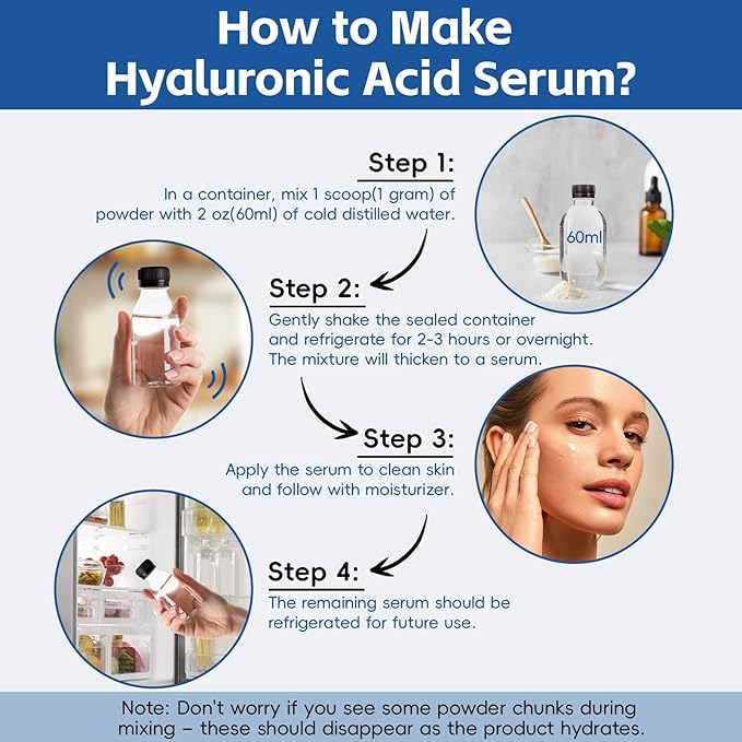 Hyaluronic Acid Powder with Collagen Peptides – DIY Hydrating Serum &amp Skincare Ingredient Clean Formula Gluten-Free No Preservatives – 100g / 3.52oz